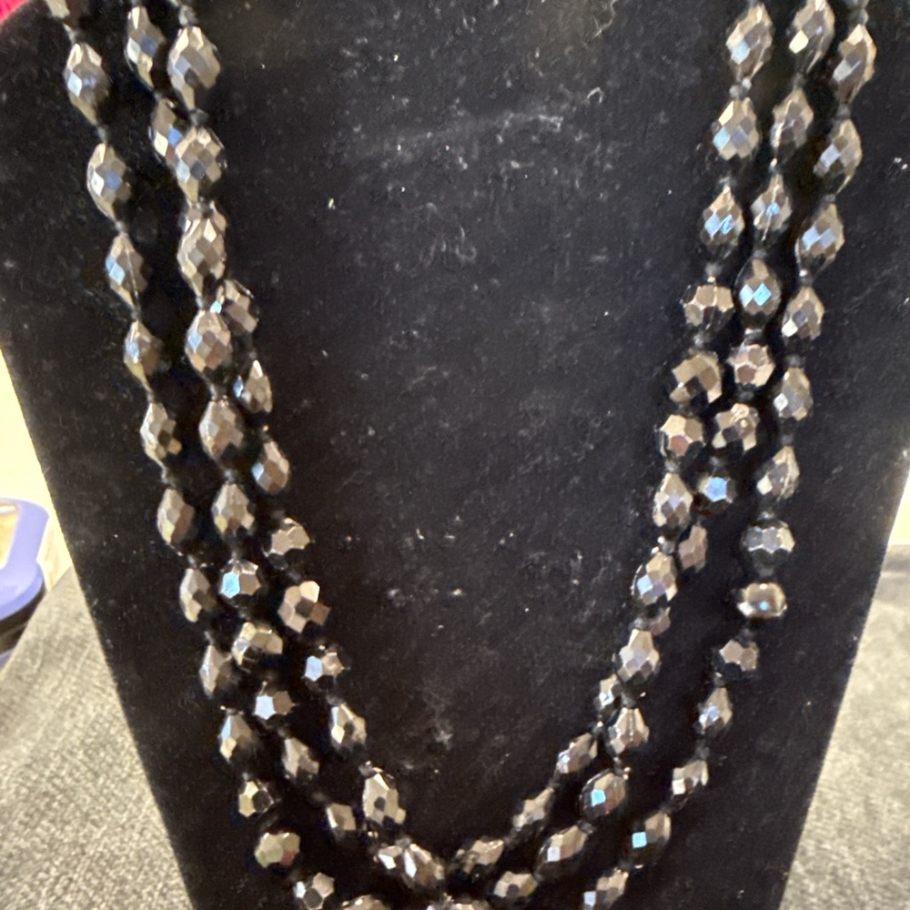 Y2K Faceted Hematite Finish Plastic Bead Necklace
